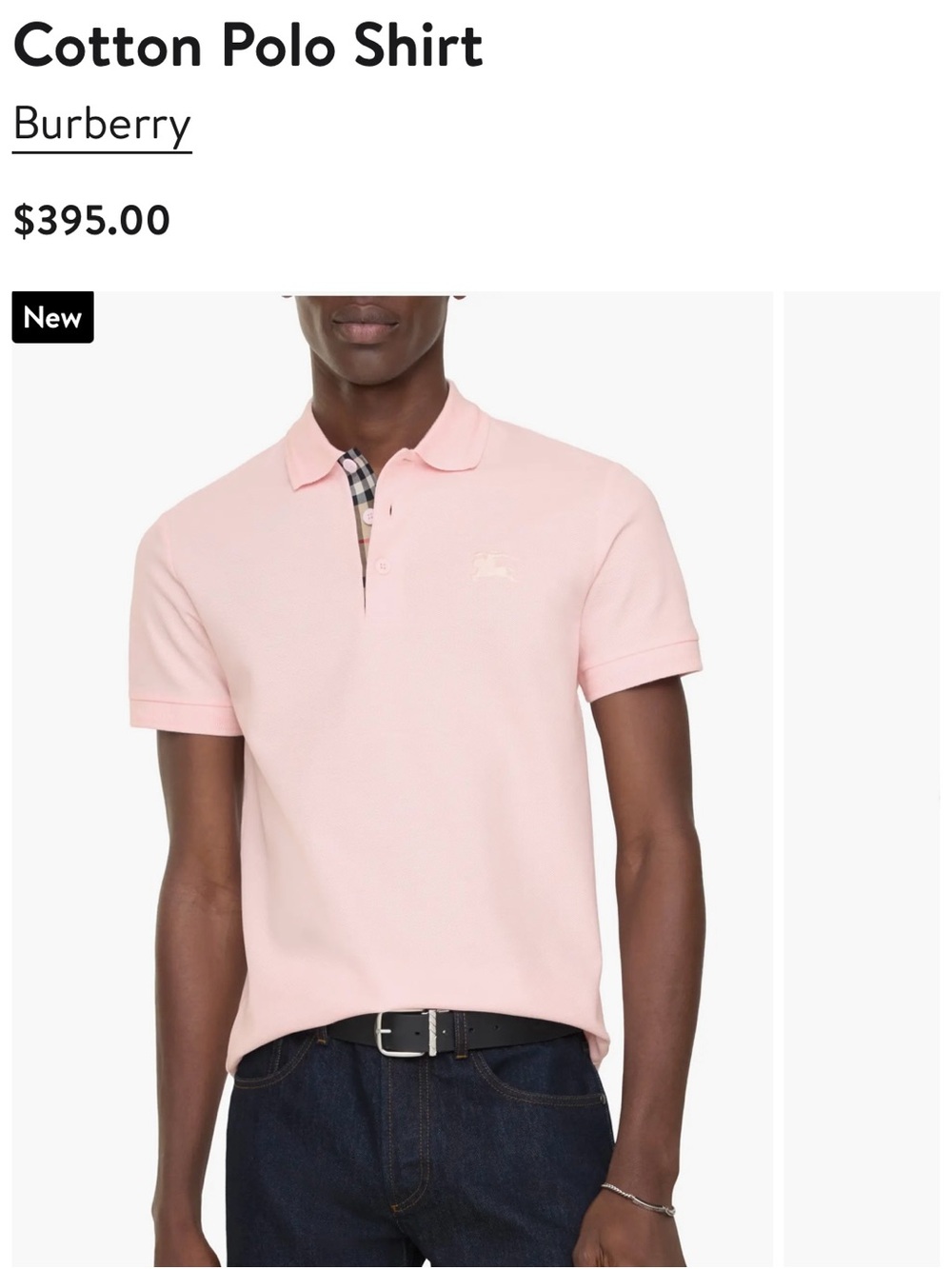Burberry Light Pink Cotton Polo with Signature Check Placket